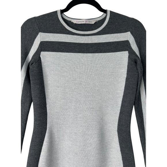 Athleta Boreal Sweater Dress Size XXS Grey Colorblock Wool Blend Fitted Bodycon - Picture 2 of 10